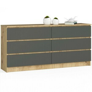 Ak furniture Komoda Kuba 160 cm 6 zásuviek dub artisan/grafit
