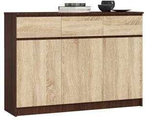 Ak furniture Komoda Karolína 140 cm 3 skrinky a 3 zásuvky wenge/sonoma