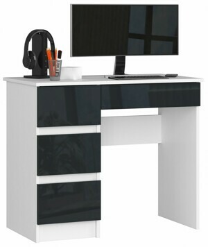 Ak furniture Písací stôl A-7 90 cm biely/grafit lesk ľavý