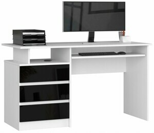 Ak furniture Volně stojící psací stůl CLP 135 cm bílý/černý lesk