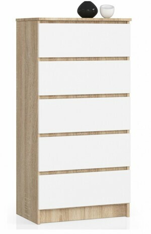 Ak furniture Komoda Kuba 60 cm - 5 zásuviek dub sonoma/biela