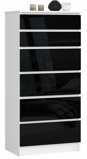 Ak furniture Komoda Kuba 60 cm - 6 zásuviek biela/čierna