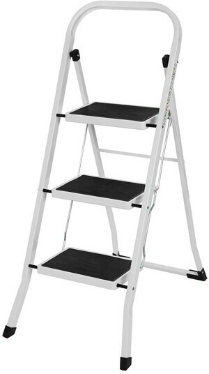 SONGMICS Ocelový žebřík Breen 3 příčky bílý
