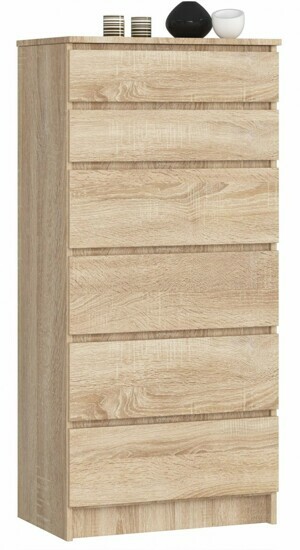 Ak furniture Komoda Kuba 60 cm - 6 zásuviek dub sonoma