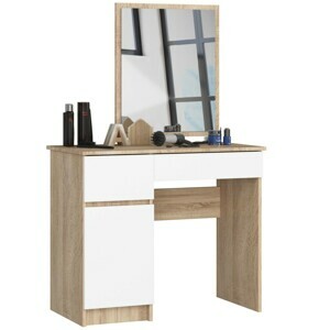 Ak furniture Kozmetický stolík so zrkadlom P-2/SL I dub sonoma/biela ľavý