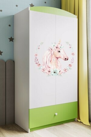 Kocot kids Detská skriňa Babydreams 90 cm jednorožec zelená