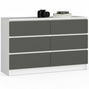 Ak furniture Komoda Kuba 120 cm 6 zásuviek biela/grafitová