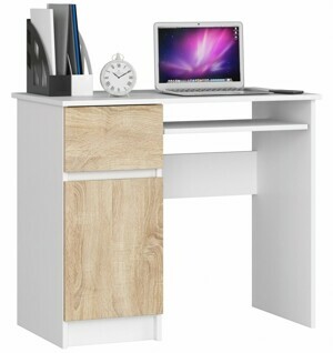 Ak furniture Písací stôl PIKSEL 90 cm biely/dub sonoma ľavý