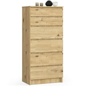 Ak furniture Komoda Kuba 60 cm - 6 zásuviek dub artisan