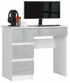 Ak furniture Písací stôl A-7 90 cm biely/světle šedý lesk levý