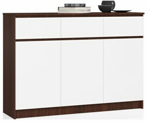 Ak furniture Komoda Karolína 140 cm 3 skrinky a 3 zásuvky wenge/biela