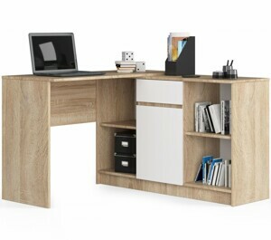 Ak furniture Rohový psací stůl B-17 s komodou dub sonoma/bílý
