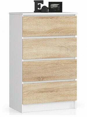 Ak furniture Komoda Kuba 60 cm - 4 zásuvky biela/sonoma