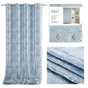 Záves AmeliaHome Velvet Silver Leaves modrý, velikost 140x245
