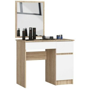 Ak furniture Kozmetický stolík so zrkadlom P-2/SL dub sonoma/biela pravý