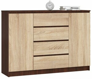 Ak furniture Komoda Kryštof 140 cm 2 skrinky a 4 zásuvky wenge/sonoma