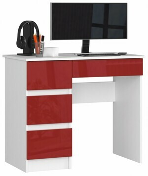 Ak furniture Písací stôl A-7 90 cm biely/červený lesk ľavý
