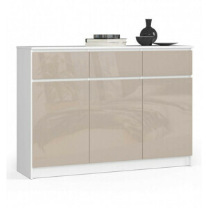 Komoda K140 3D3SZ biela/cappuccino lesk