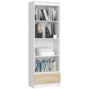 Regál R 60 cm CLP 1 zásuvka 3 poličky biela/dub sonoma