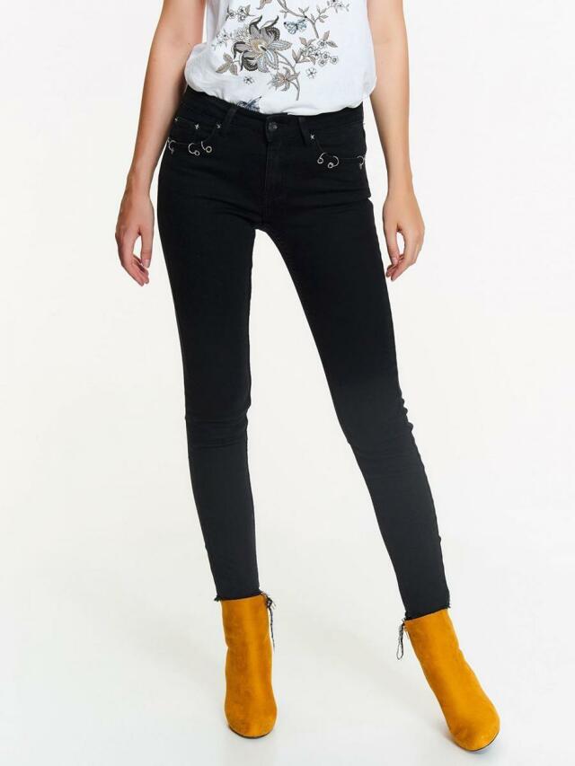 Top Secret Jeansy dámské černé SKINNY s ozdobnými ocelovými kroužky