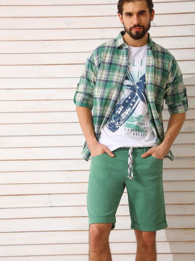 Top Secret Košile pánská zelená kostičkovaná dlouhý rukáv