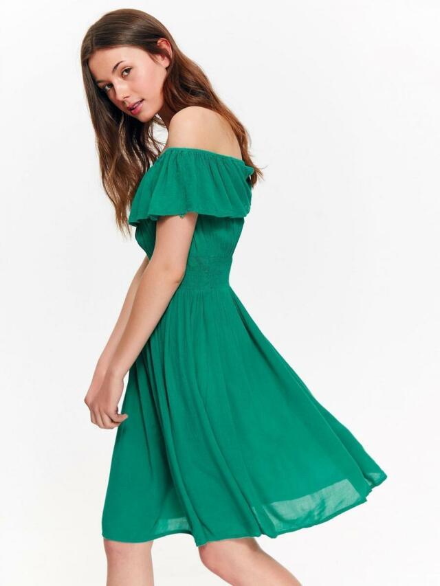 Top Secret šaty dámské zelené s odhalenými rameny a gumou v pase