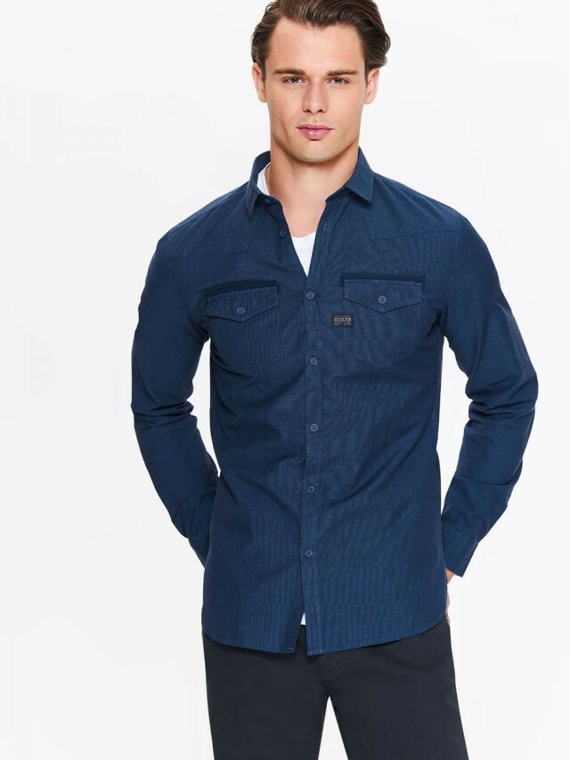 Top Secret Košile pánská tmavě modrá jeans s dlouhým rukávem
