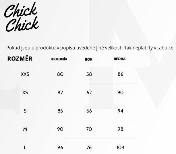 Tabulka velikostí značky ChickChick