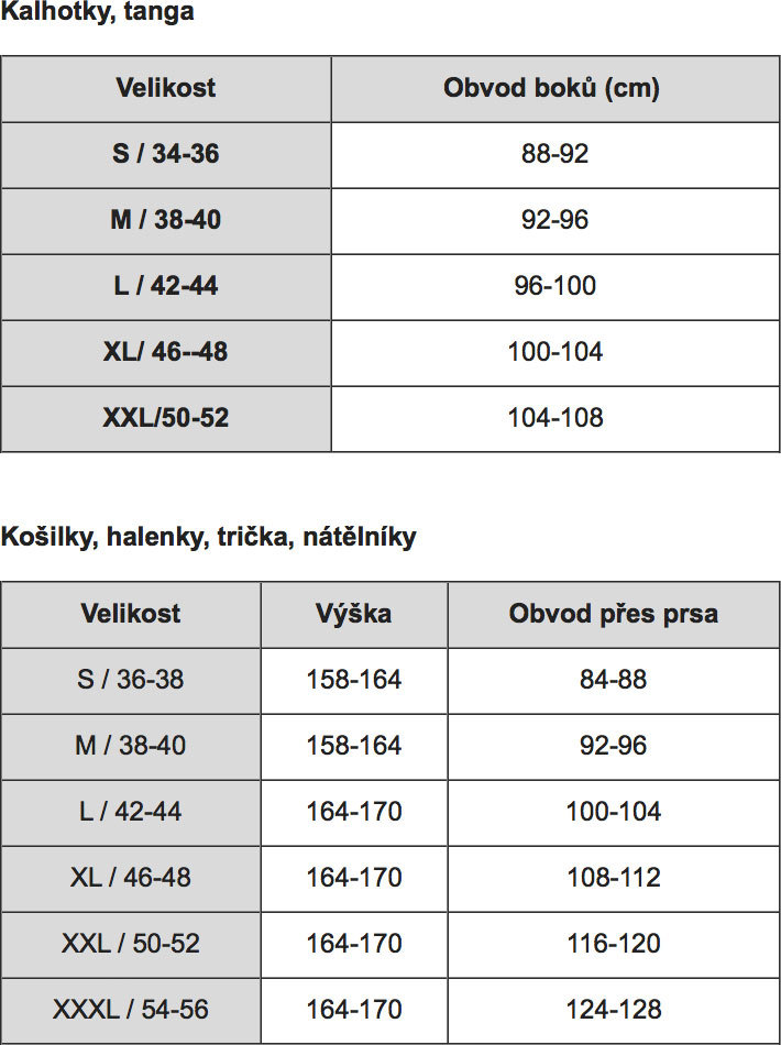 Tabulka velikostí značky Babell