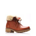 Hnědé kožené kotníkové boty s kožíškem Online Shoes 42 (257659) - 4