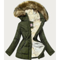 Khaki/hnědá dámská zimní bunda parka s mechovitou kožešinovou podšívkou (w560) (2938098) - 1