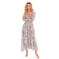 Dámské šifonové béžovo-světle modré midi šaty se vzorem "boho" 378-2 (3416411) - 2
