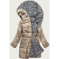 Béžovo-bílá přeložená obálková dámská bunda s kapucí (B8040-12026) (3490873) - 1