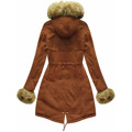 Bawełniana damska parka zimowa z futrem karmelowa (xw793x) (2942936) - 12
