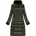 Dłuższa damska pikowana kurtka zimowa khaki (j19-017) (2962673) - 2