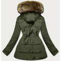 Khaki/hnědá dámská zimní bunda parka s mechovitou kožešinovou podšívkou (w560) (2938098) - 2