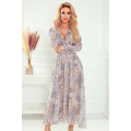 Dámské šifonové béžovo-světle modré midi šaty se vzorem "boho" 378-2 (3416411) - 1