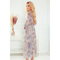 Dámské šifonové béžovo-světle modré midi šaty se vzorem "boho" 378-2 (3416411) - 6