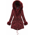 Bawełniana damska parka zimowa z futrem bordowa (xw801-3x) (2942929) - 1