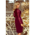 Elegantní tužkové šaty v bordó barvě s krajkou model 6347583 (1058745) - 4