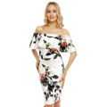 Společenské šaty květinové s volánem středně dlouhé bílé - Bílá - Beauty Fashion (2572190) - 8