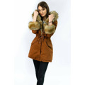 Bawełniana damska parka zimowa z futrem karmelowa (xw793x) (2942936) - 9