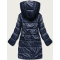 Tmavě modro-béžová přeložená obálková dámská bunda s kapucí (B8040-3046) (3490875) - 2